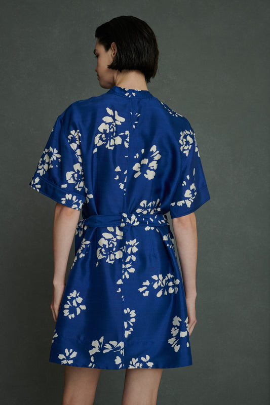 Robe Wanda - Bleu/Écru - Soie - Femme