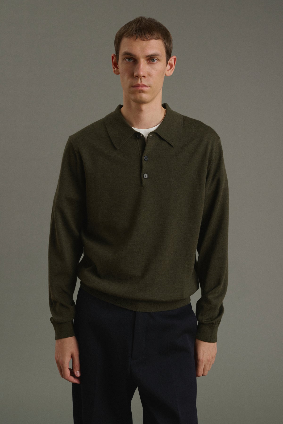 Pullover Etienne - Mélange Khaki - Merino Wool - Men vue 1