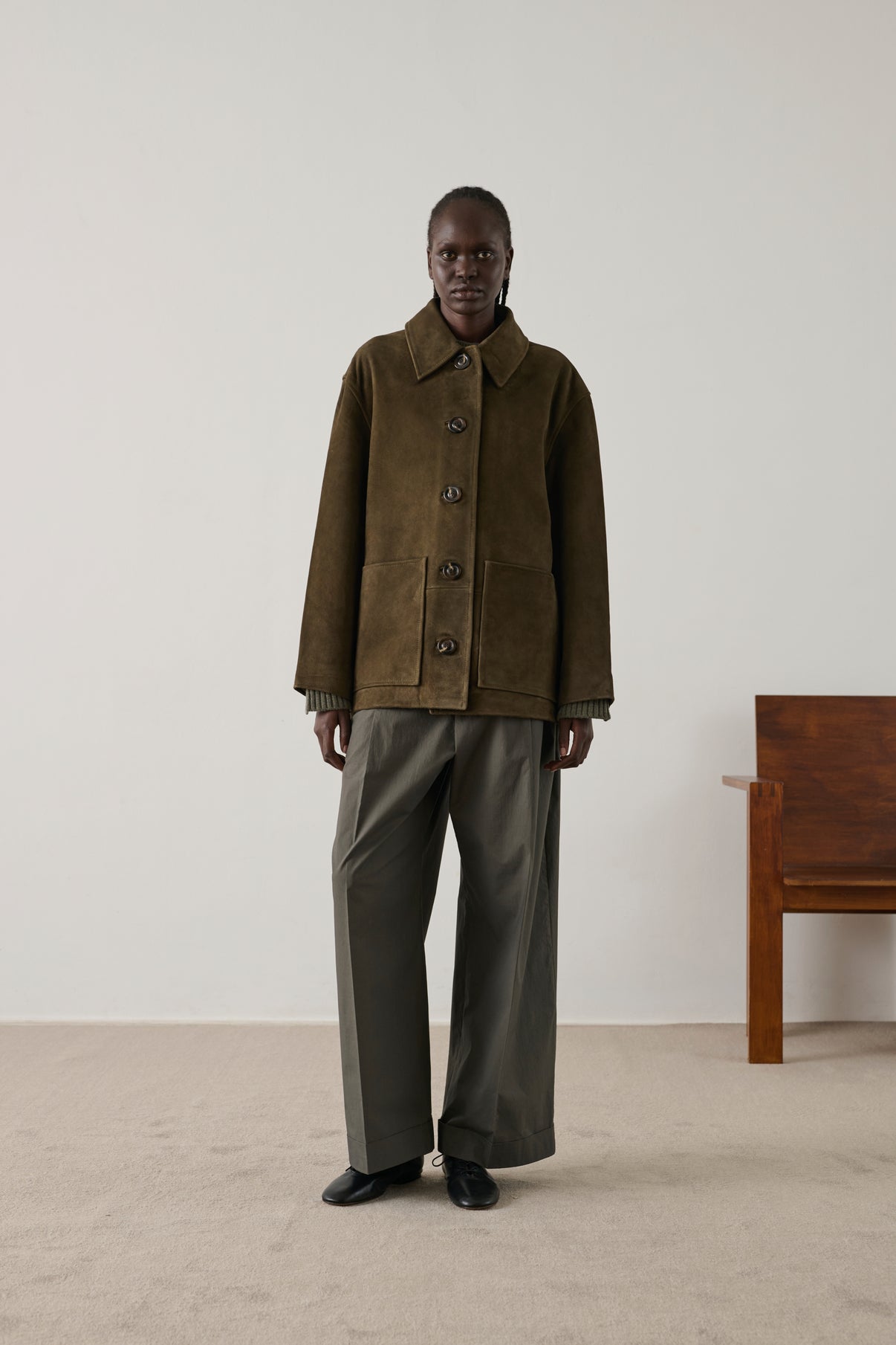 Vincenzo jacket - Dark Khaki - Leather - Women vue 1