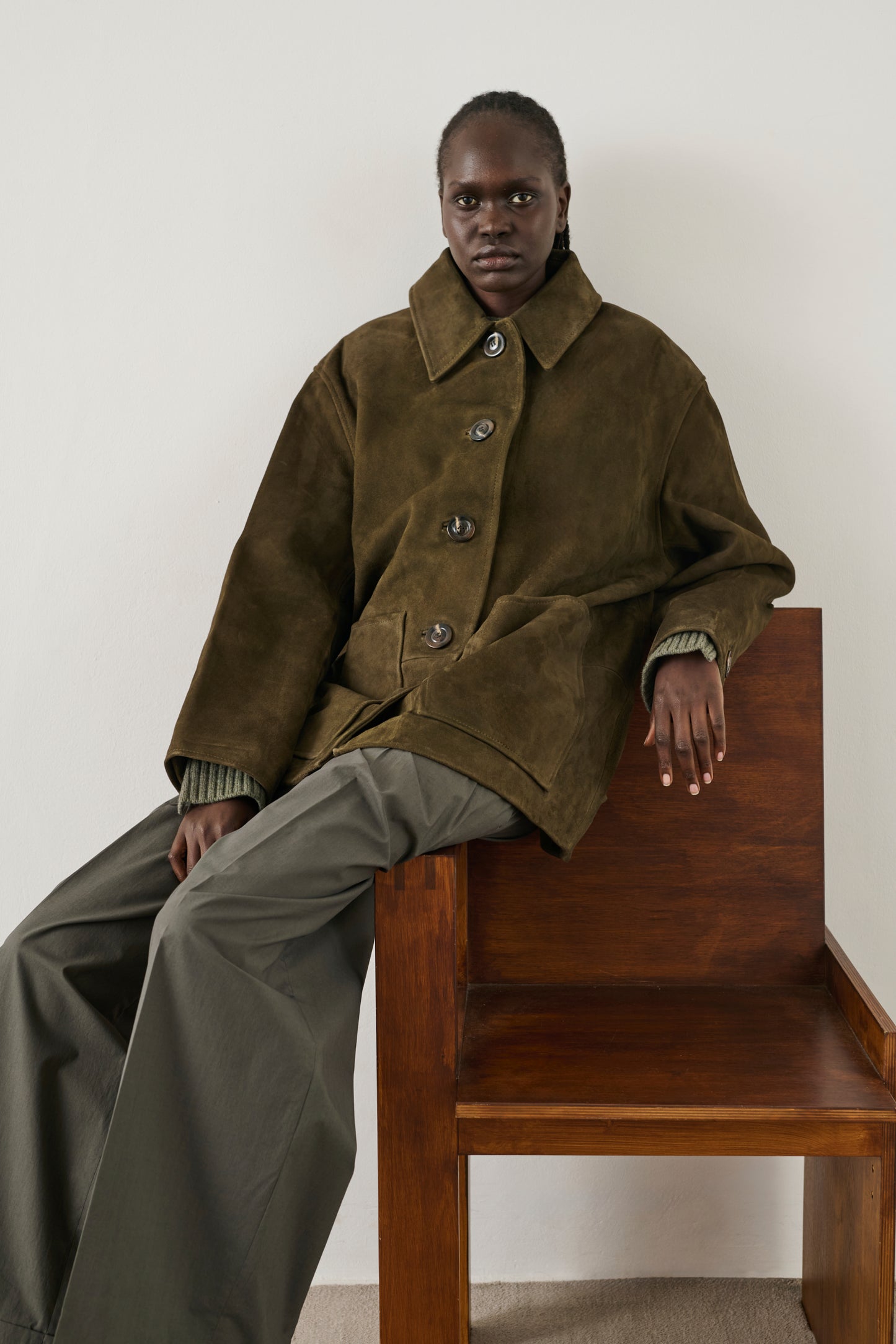 Vincenzo jacket - Dark Khaki - Leather - Women