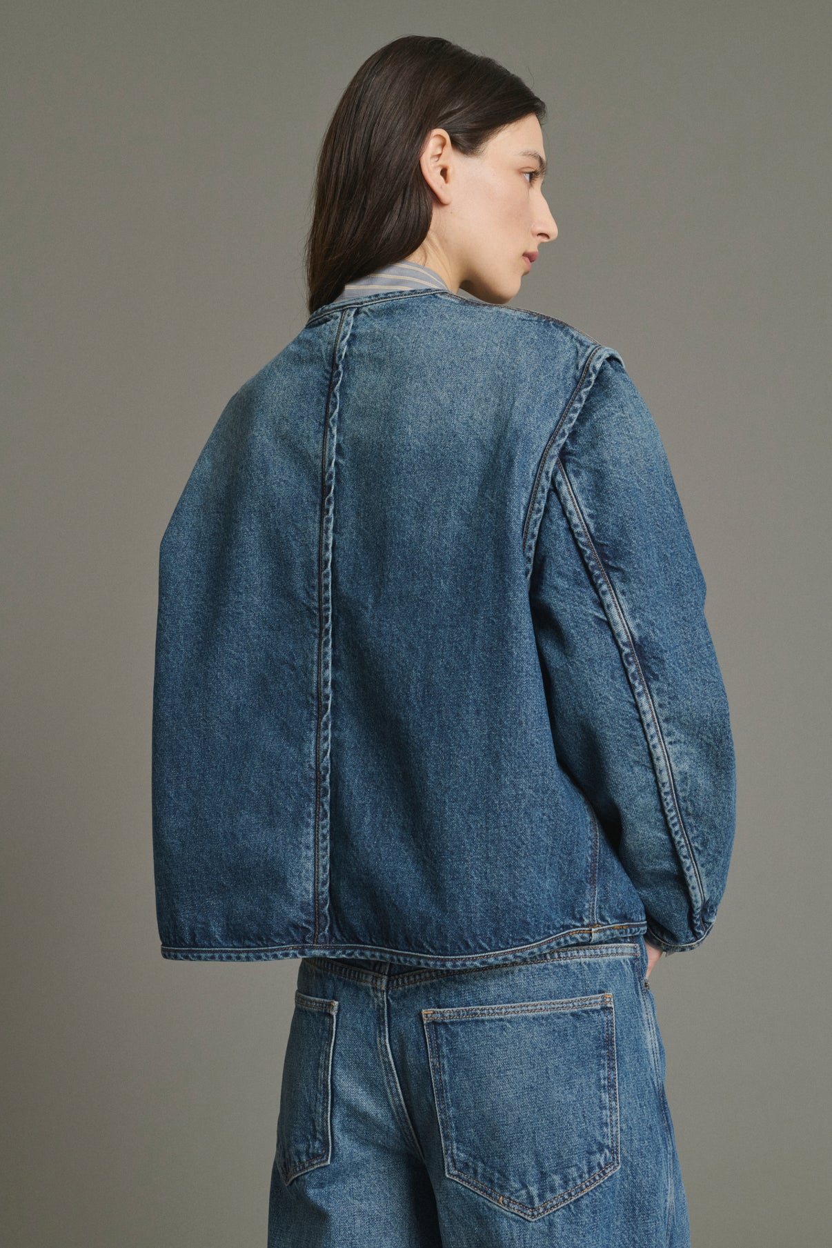 Jacket Agatha - Blue Denim Cotton Women - Soeur vue 3